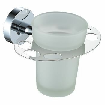 Подстаканник настенный для ванной комнаты с одним стаканом и держателем для зубных щеток хром