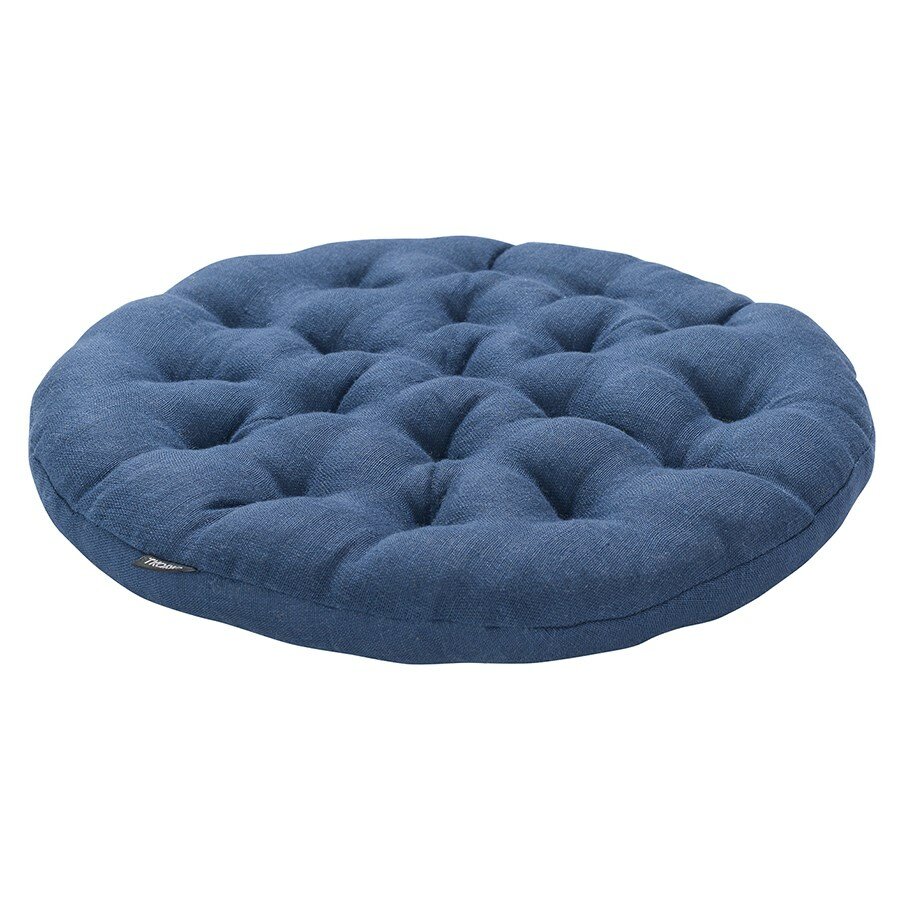 Подушка на стул Tkano круглая из стираного льна Essential, 40х40x4, синий