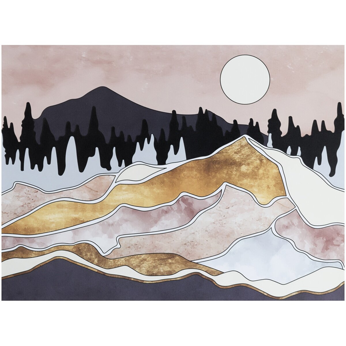 Картина цветным песком ТРИ совы "Полнолуние в горах", 30х40 см, картонный пакет с европодвесом (ФП_47869)