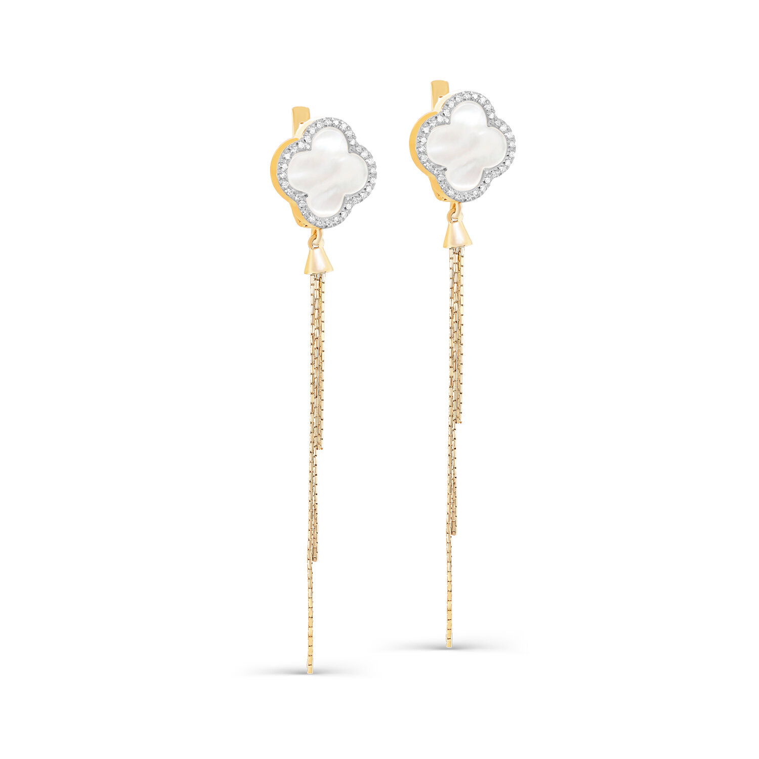 Серьги JEWELIN, желтое золото, 585 проба, бриллиант, перламутр