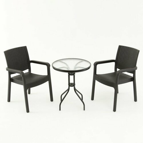 Набор садовой мебели: 2 кресла + стол, коричневый набор садовой мебели akita пластик коричневый стол два кресла с подушками