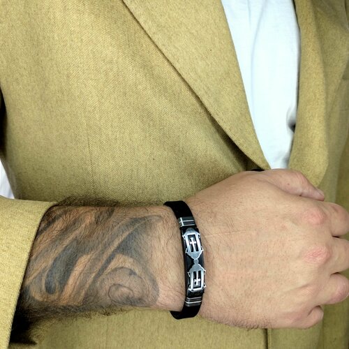 фото Браслет, металл, черный, серебряный нет бренда