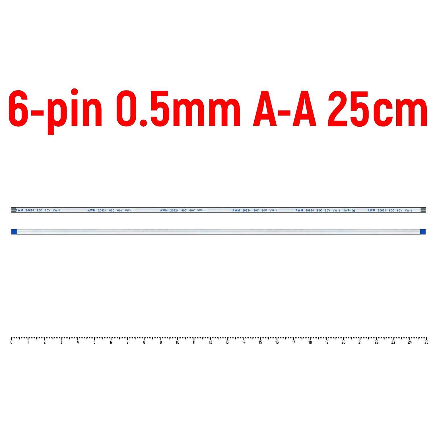 Шлейф FFC 6-pin Шаг 0.5mm Длина 25cm Прямой A-A