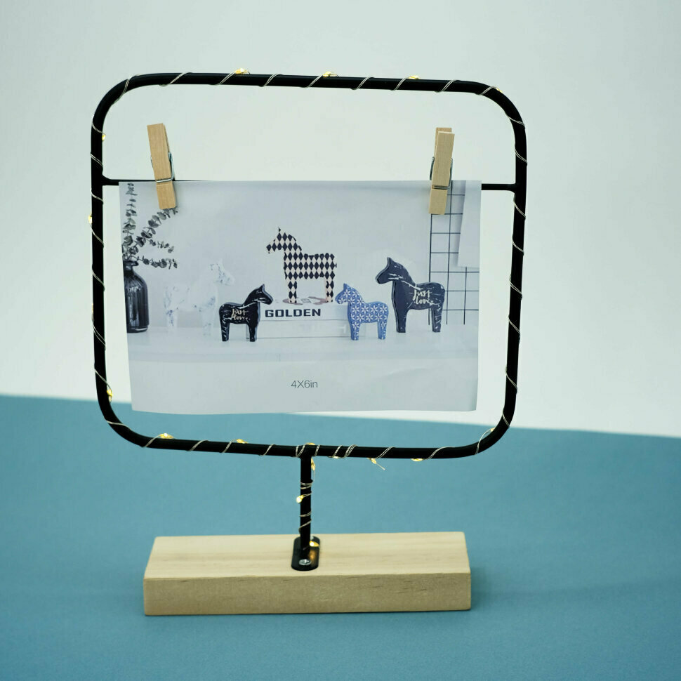 фото Фоторамка со светодиодами с прищепкой для фото Квадратный лофт