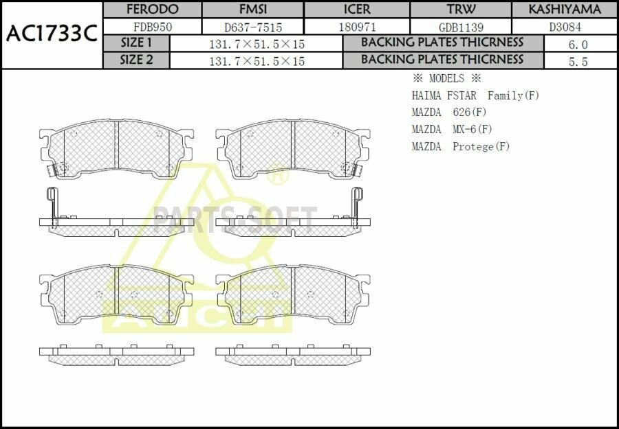 Тормозные Колодки Mazda Capella 91 Premacy Cp 99 Cronos Ge Перед ANCHI арт. ac1733c