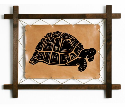 Картина Черепаха гравировка на натуральной коже, интерьерная для украшения и декора на стену в деревянной раме, подарок, BoomGift