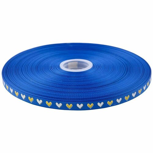 Лента репсовая с сердечками синяя ширина 1см длина 914м 1371₽