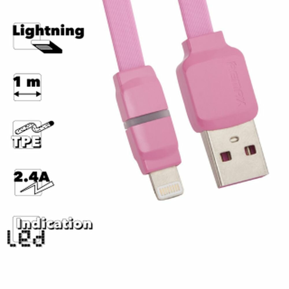 USB кабель Remax Breathe Series Cable RC-029i для смартфона Apple Lightning 8-pin, розовый