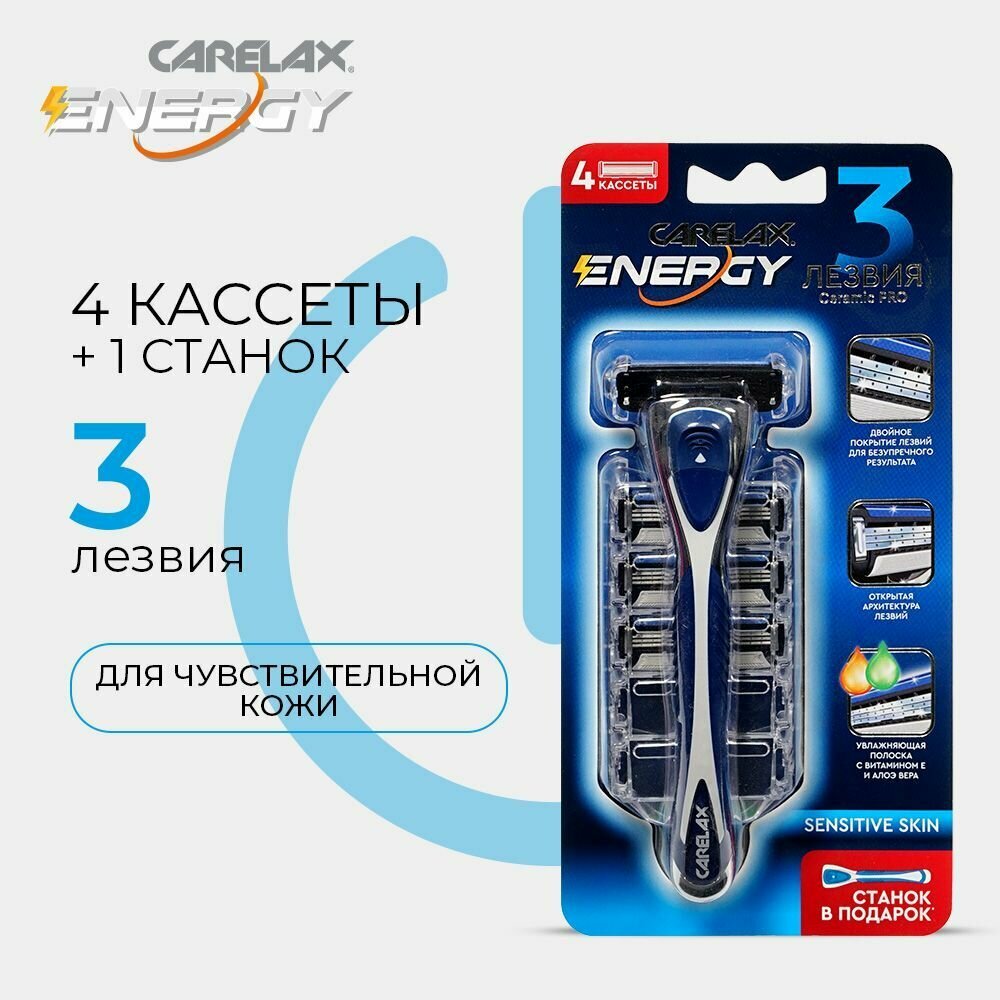 Мужской станок + кассеты для бритья Carelax Energy 4шт