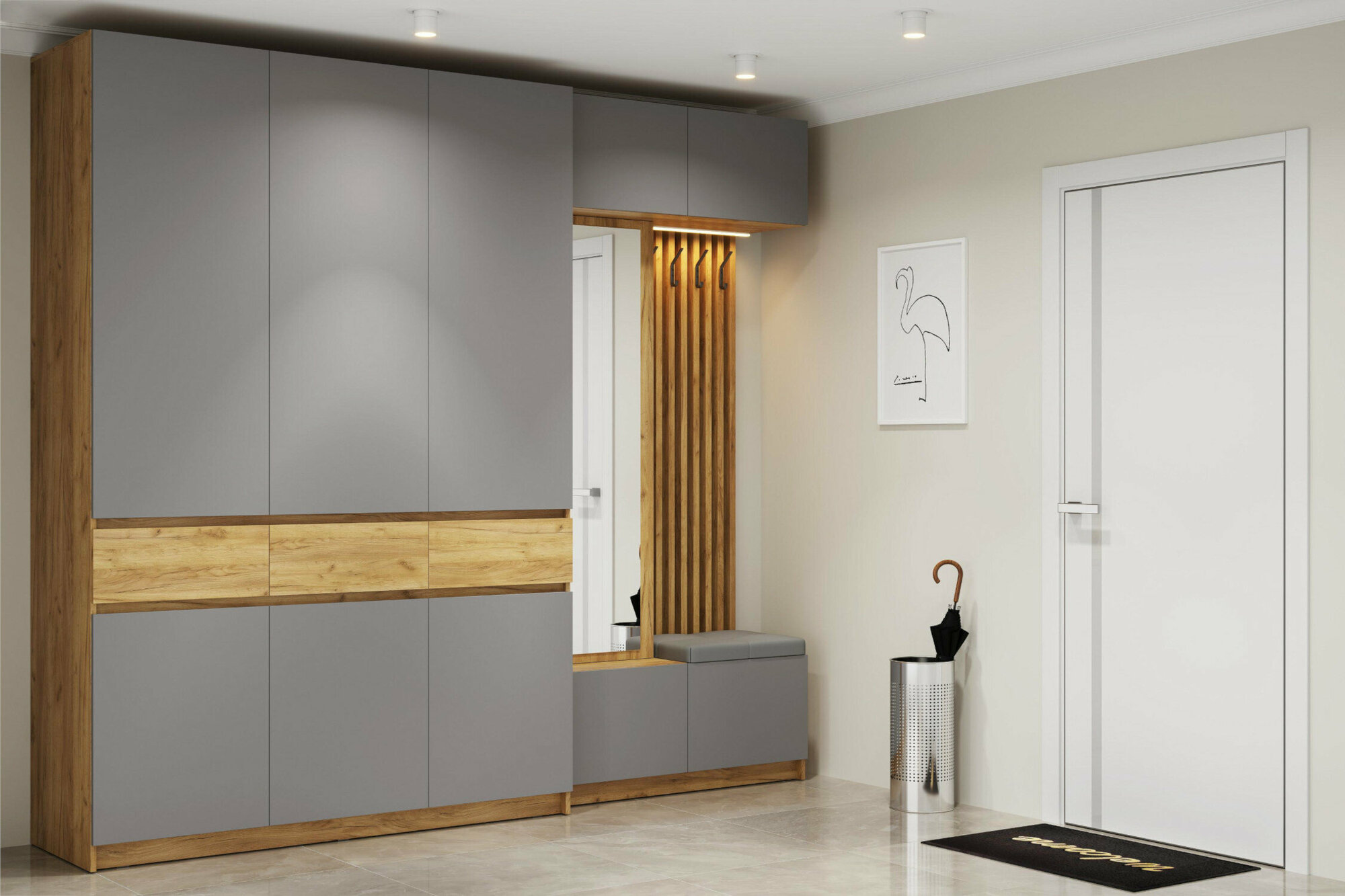 фото Прихожая МК Стиль Бостон №2 дуб крафт золотой / серый шифер 250х51х236 см