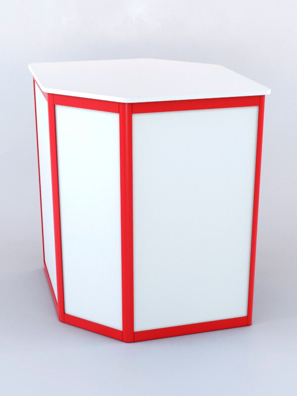 Прилавок из профиля угловой шестигранный №1 (с дверками), Белый + Красный 100 x 70 x 90 см (ДхШхВ)