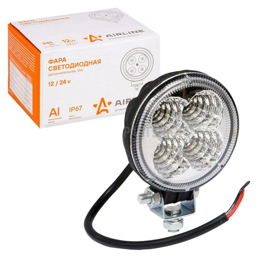 AIRLINE ALED002 Фара светодиодная круглая 12W 12/24V AIRLINE 4LED рассеиваемый поток свет ALED002