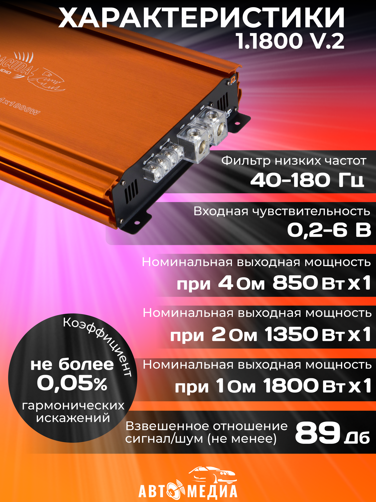 Автомобильный усилитель DL Audio Barracuda 1.1800 V.2