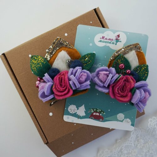 Заколки ушки, Ушки лисы, заколки ушки для девочки ручной работы