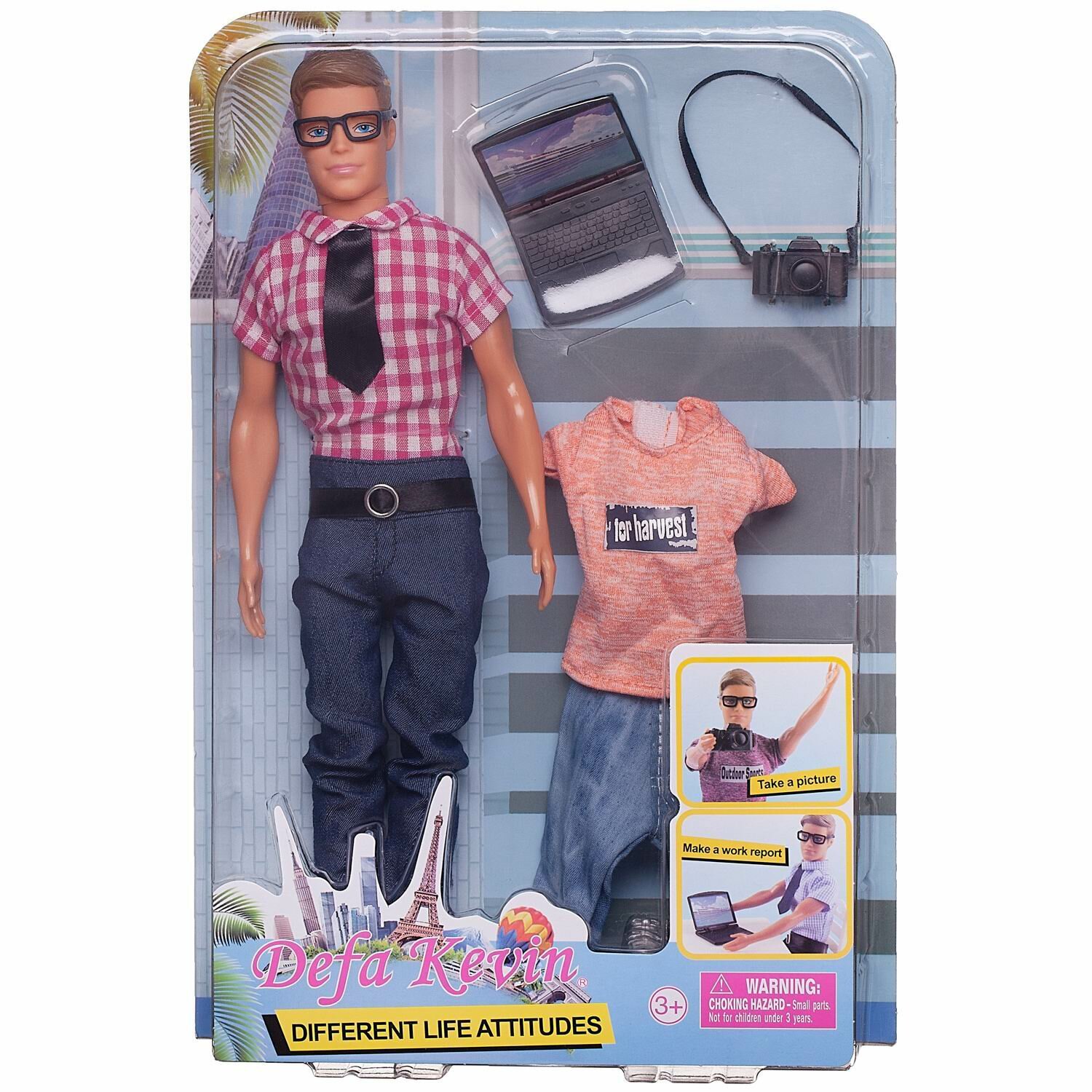 Игровой набор Кукла Defa Kevin На работе в бело-розовой рубашке и брюках, co сменным комплектом одежды и игровыми предметами, 30 см 8385d/бело-розовая