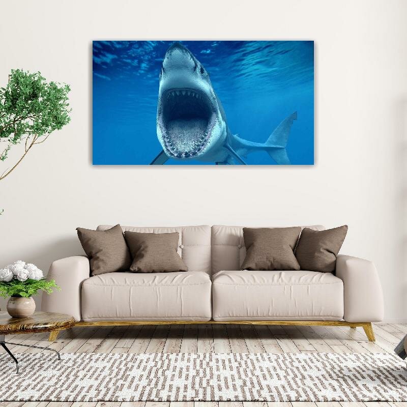 Картина на холсте 60x110 Альянс Лес "Белая акула 4k HD Карибы" на подрамнике / интерьер/ декор