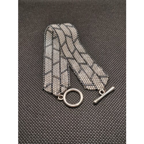 фото Браслет браслет из бисера, 1 шт., размер 17 см., серебряный, серый нет бренда
