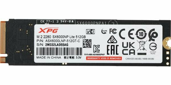 SSD накопитель A-DATA XPG SX6000 Lite 512Гб, M.2 2280, PCI-E x4, NVMe - фото №5