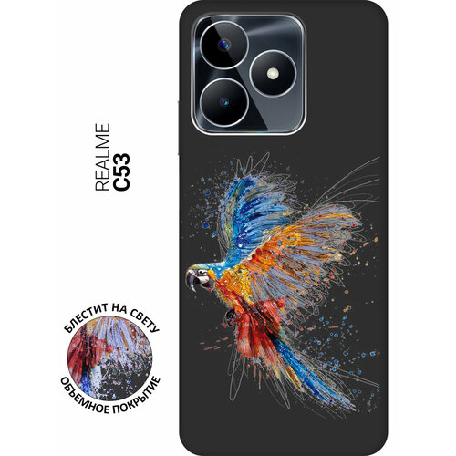 Матовый Soft Touch силиконовый чехол на Realme C53, Рилми С53 с 3D принтом Colorful Parrot черный матовый soft touch силиконовый чехол на realme c30 рилми с30 с 3d принтом colorful parrot черный