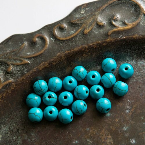 фото Говлит бусины 36 шт. / синтетический камень бирюза, цвет античный голубой, размер 8 мм кафебижу