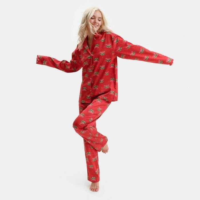 Пижама новогодняя женская KAFTAN Машинки, цвет красный, размер 44-46 - фотография № 5