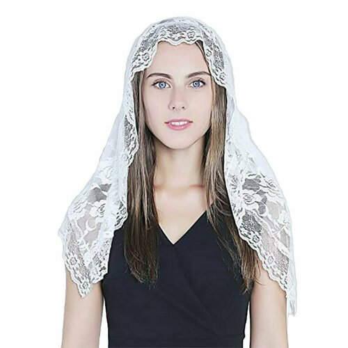 Платок ,85х55 см, белый кружевной головной платок с вуалью для католической массы шаль с испанской вышивкой для церкви кружевная мантилья