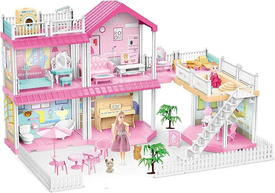 Игровой набор для девочки "Уютный дом" с куклами и аксессуарами, кукольный дом 2 этажа