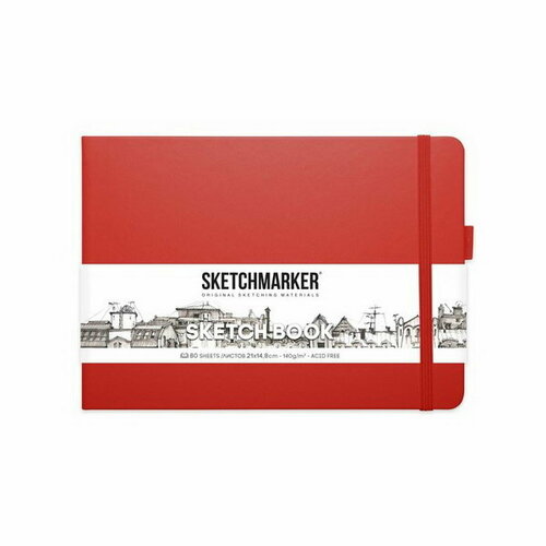 Скетчбук Sketchmarker, 210 x 148 мм, 80 листов, красный, блок 140 г/м2