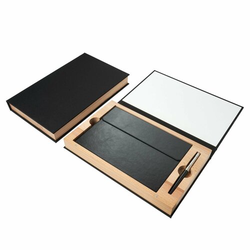 Подарочный набор. Коробочка с ежедневником GALANT Magnetic А5 и перьевой ручкой Parker Jotter Special. Цвет черный.