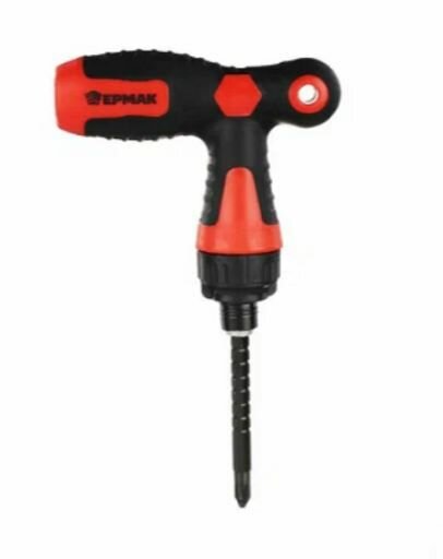 фото Отвертка телескопическая двусторонняя Т-образная с трещоткой с двукомпонентной рукояткой ермак