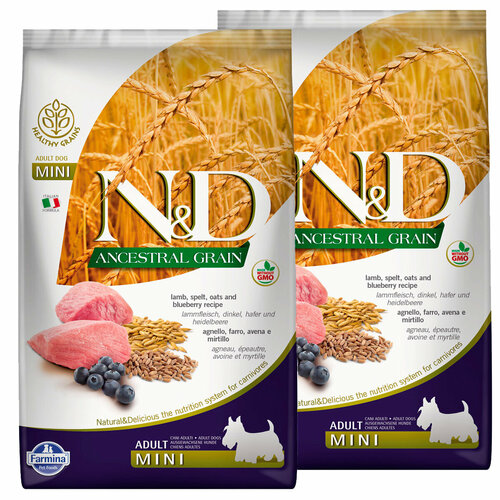 FARMINA DOG N&D ANCESTRAL GRAIN ADULT MINI LAMB & BLUEBERRY низкозерновой для взрослых собак маленьких пород с ягненком и черникой (0,8 + 0,8 кг)