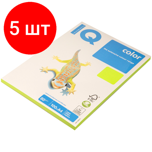 Комплект 5 шт, Бумага IQ Color neon А4, 80г/м2, 100л. (зеленый неон) бумага цветная а4 iq color неон зеленая 80 г кв м 100 листов neogn