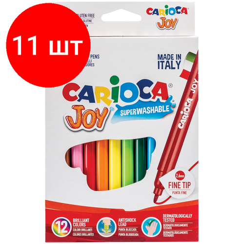 Комплект 11 шт, Фломастеры Carioca Joy, 12цв, смываемые, картон, европодвес комплект 11 шт фломастеры carioca joy 12цв смываемые картон европодвес