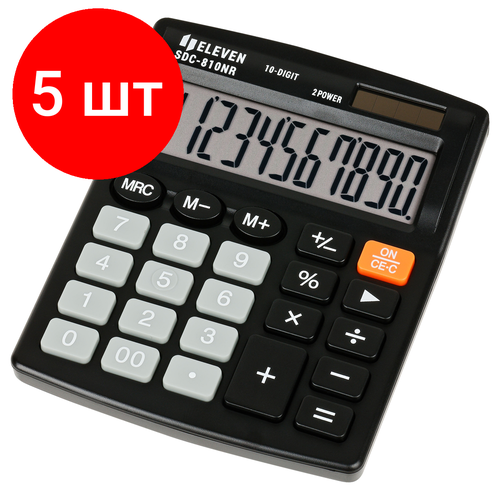 Комплект 5 шт, Калькулятор настольный Eleven SDC-810NR, 10 разрядов, двойное питание, 127*105*21мм, черный