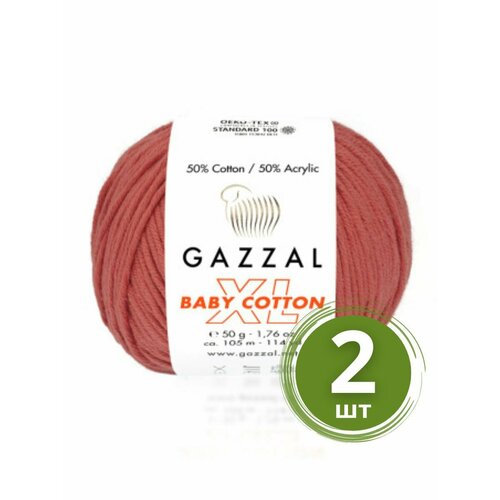 Пряжа Gazzal Baby Cotton XL (Беби Коттон XL) - 2 мотка Цвет: 3418 Коралл 50% хлопок, 50% акрил, 50 г 105 м