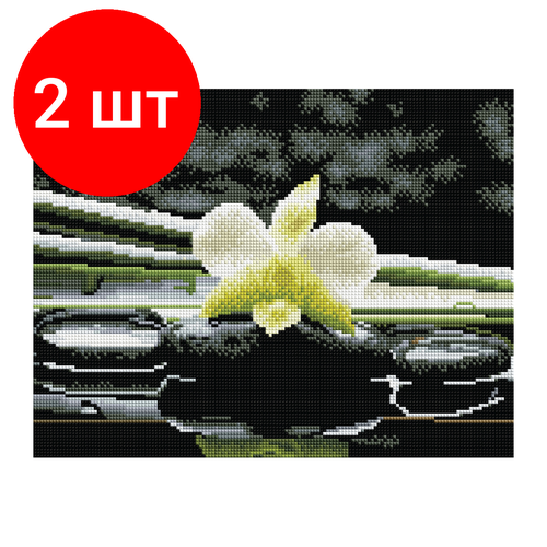 Комплект 2 шт, Алмазная мозаика ТРИ совы Цветок орхидеи, 30*40см, холст на деревянном подрамнике, картонная коробка с пластиковой ручкой