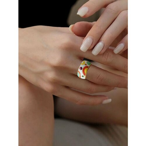 фото Кольцо emay, эмаль, размер 17, желтый