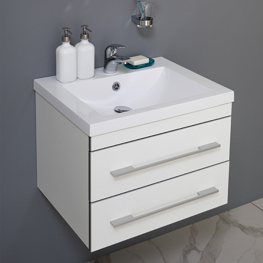 фото Тумба с раковиной Aquanet Верона 58 подвесная белая