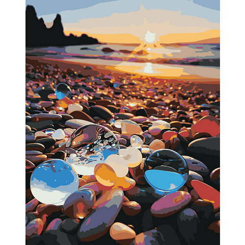 Картина по номерам Природа Разноцветные камни на пляже картина по номерам на берегу моря 40х50 см