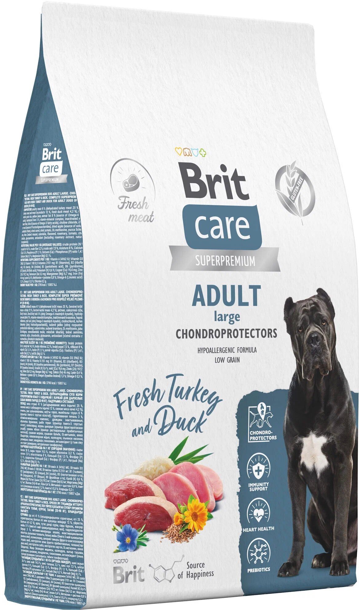 Сухой корм для собак крупных пород Brit Care Dog Adult Large Chondroprotectors , здоровье костей и суставов, с индейкой и уткой 12 кг