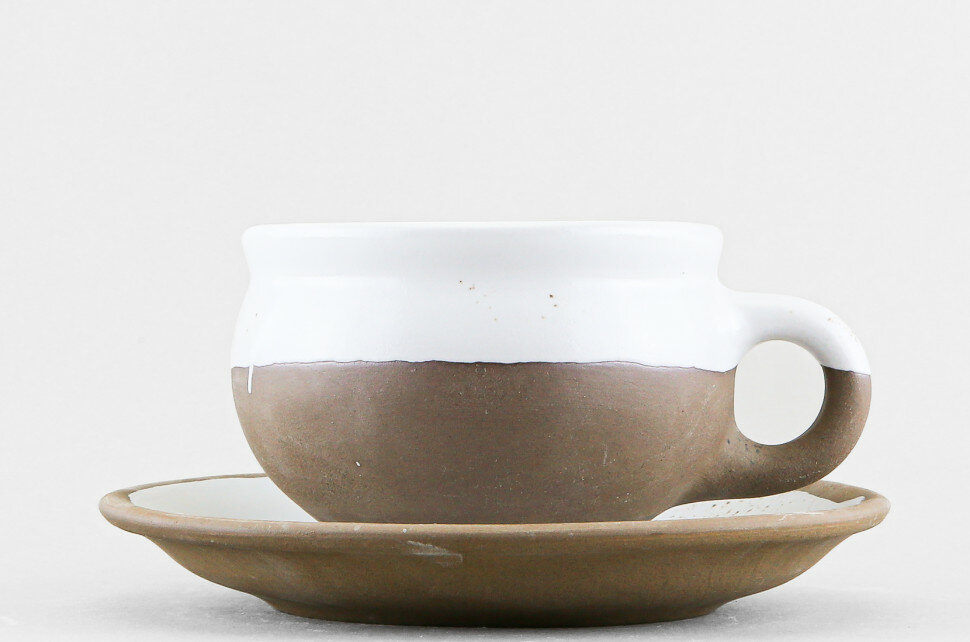 фото Чашка с блюдцем чайная Борисовская керамика Штрих Бланманже 250 мл