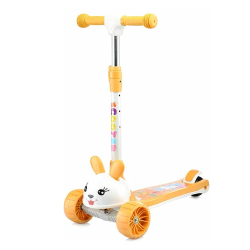 фото Самокат трехколесный, светящиеся колеса, пластиковая дека с подсветкой и мелодией u066857y 3-х кол, pu, желтый кнр