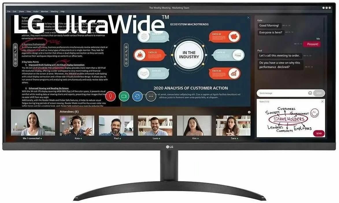34" Монитор UltraWide 34WP500-B, 2560x1080, IPS, 75Гц, 2хHDMI, черный [34wp500-b. aruz]
