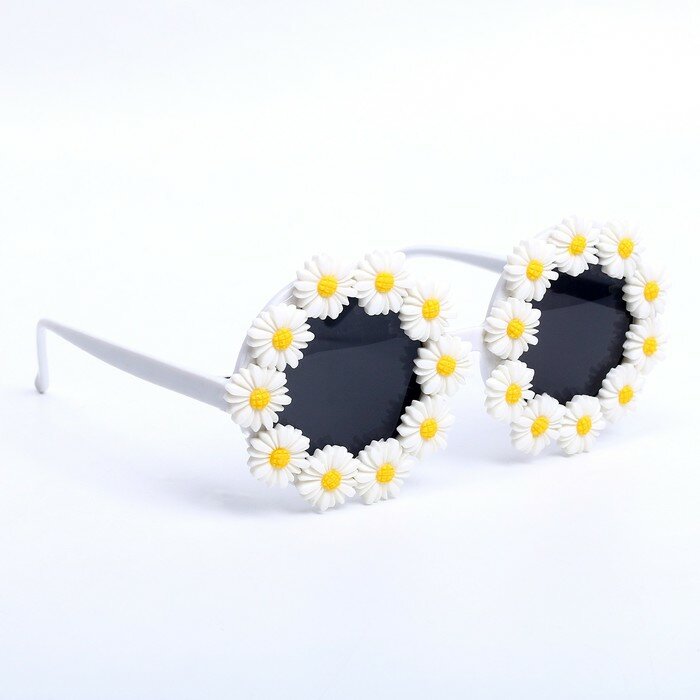 Карнавальные очки КНР "Цветочек", белые, черные стекла