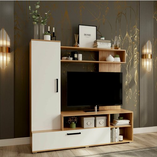 Стенка в гостиную блюз, дуб артизан/белый