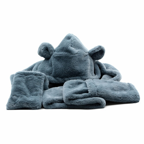 фото Шапка женская с ушками зимняя плюшевая, в удобной упаковке на застежке, комплект шапка шарф варежки; шапка с ушками; шапка 3 в 1; шапка три в одном, размер 46/61, черный madliani