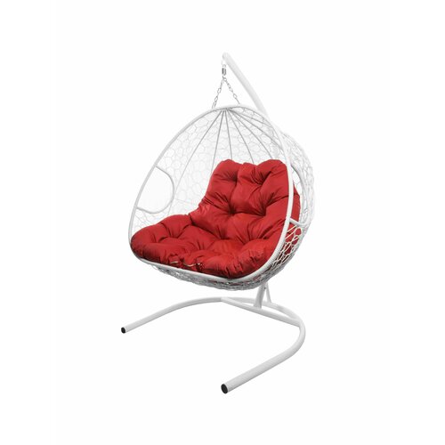 Подвесное кресло из ротанга "Для двоих" белое с красной подушкой M-GROUP