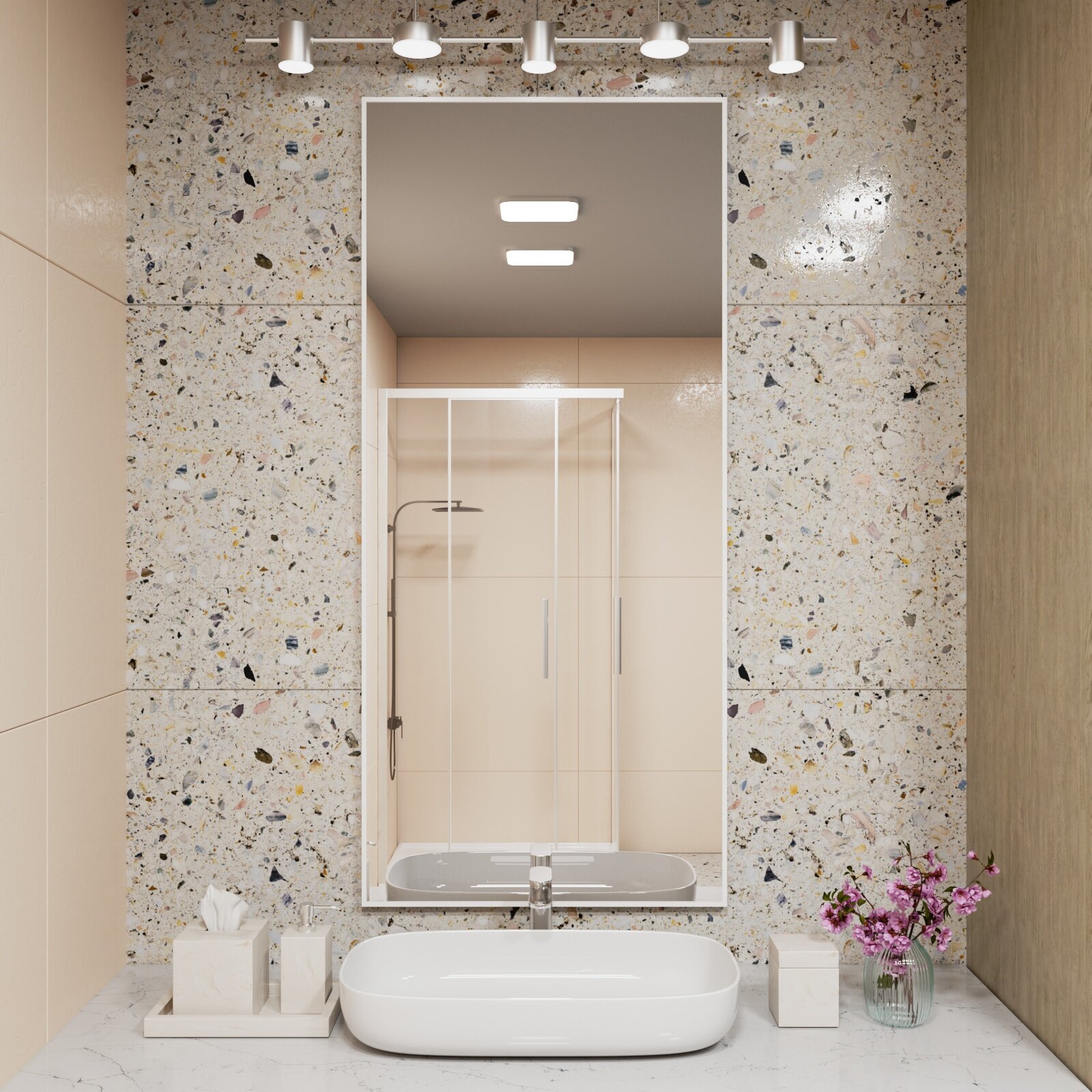 фото Зеркало настенное в алюминиевой раме ONE MARKET , 150х70 см. Белое