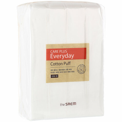 Спонжи косметические из 100% хлопка The Saem Care Plus Everyday Cotton Puff, 1200 шт