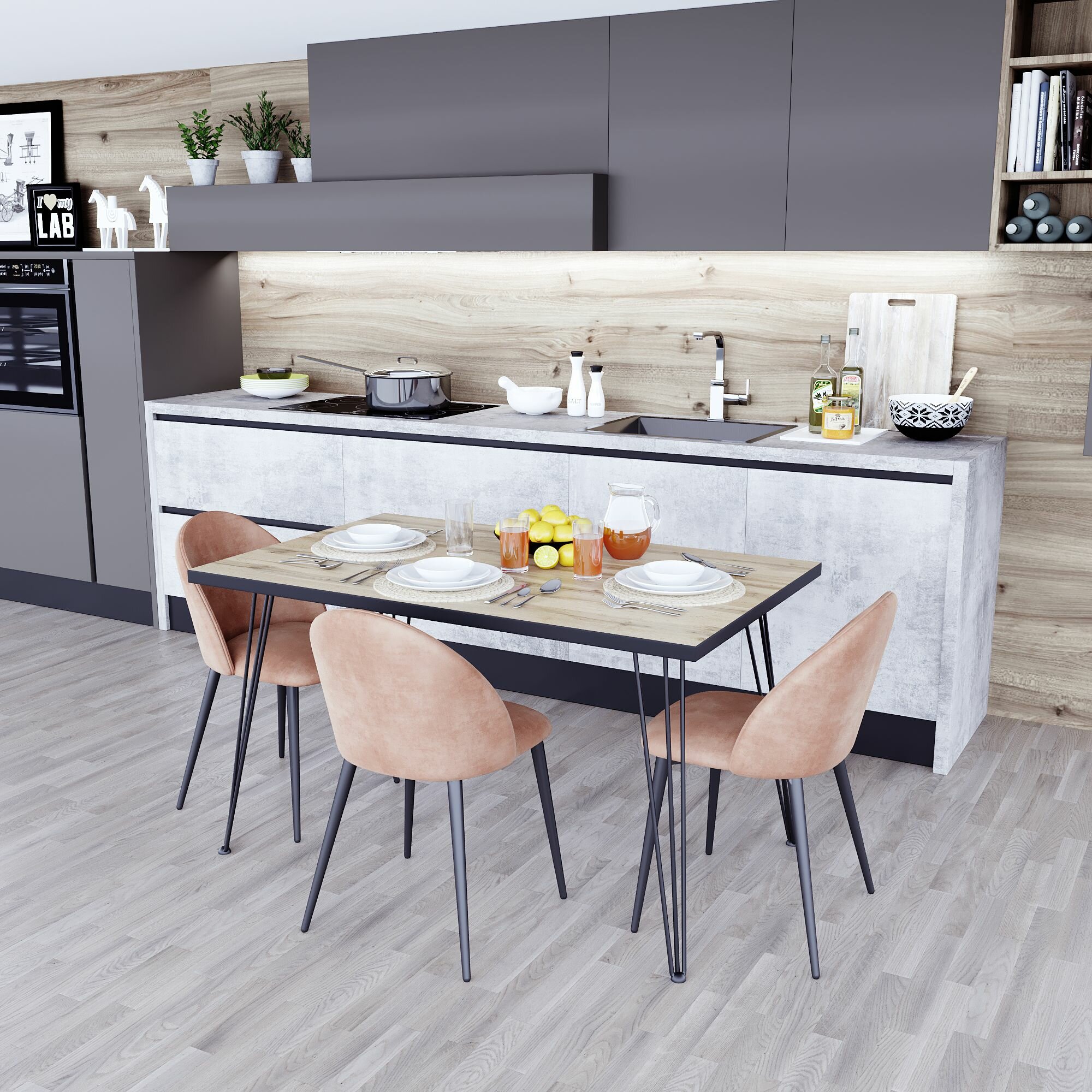 фото Стол обеденный FABRIKKA 1200х700х32 мм h 74,2 Дуб вотан, кромка антрацит